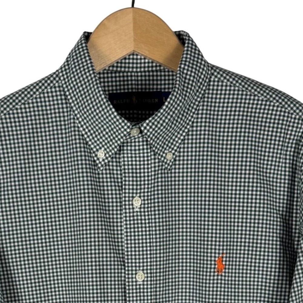 Ralph Lauren Gingham Check Button Down Shirt Mens L Green White Long Sleeve